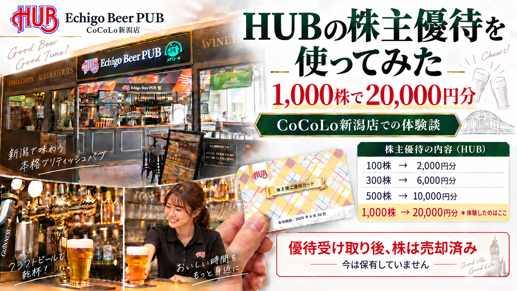 HUBの株主優待、1,000株で20,000円分をCoCoLo新潟店で使ってみた体験のアイキャッチ画像